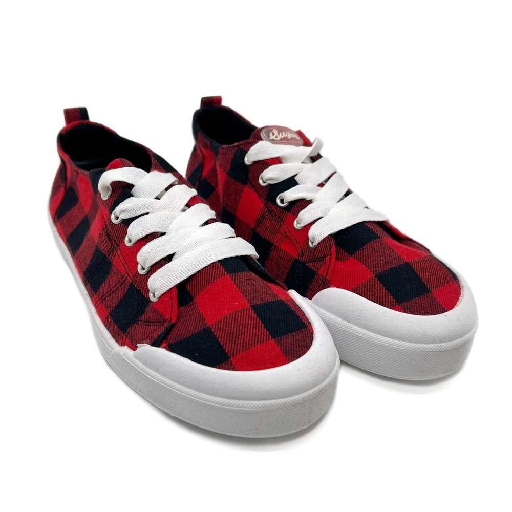 Sugar Festival Canvas Sneaker Buffalo Plaid Red and Black Size 7.5